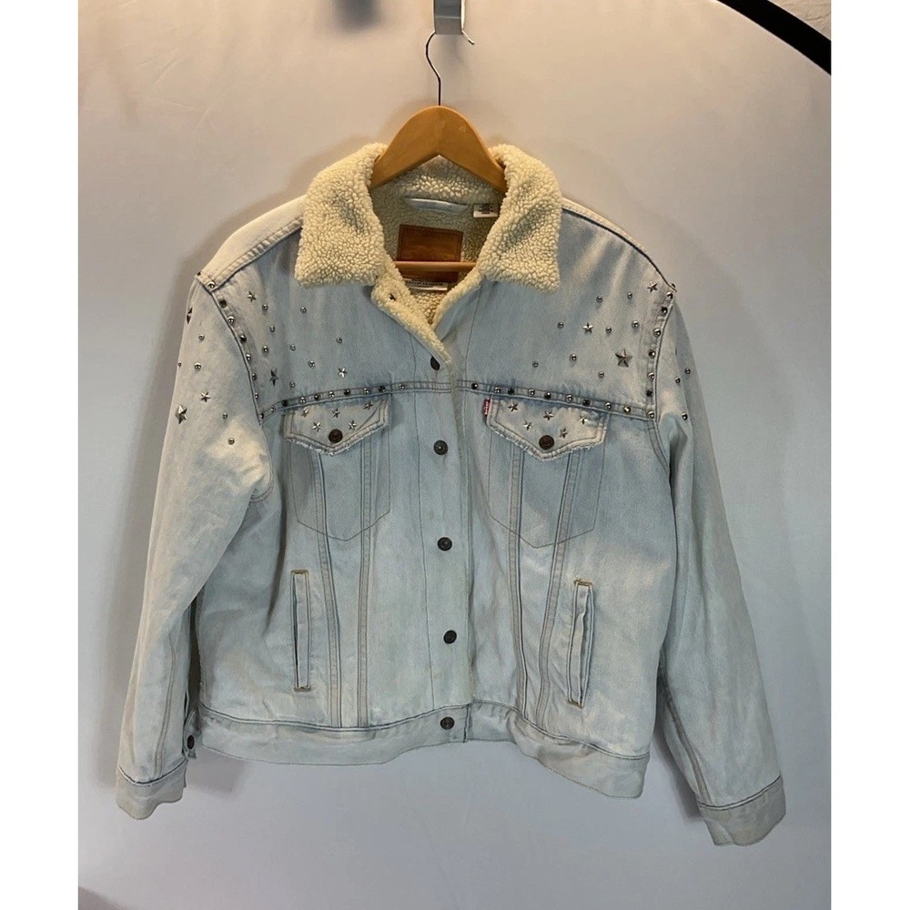 LEVI'S‎ EX-BOYFRIEND TRUCKER JACKET sherpa lined WMS XL embellished rivets